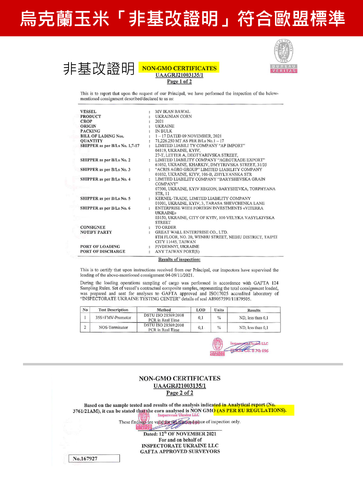 烏克蘭玉米非基改證明符合歐盟標準